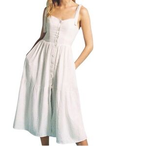 Urban Outfitters White Button Front Midi Dress button-front Linen Tie shoulder